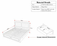 Boston Solid Wood Rattan Cane King Size Bed With Storage Drawers Furniselan natural finish