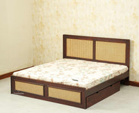 Boston Solid Wood Rattan Cane King Size Bed With Storage Drawers Furniselan grey finish