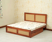 Boston Solid Wood Rattan Cane King Size Bed With Storage Drawers Furniselan brown finish