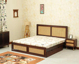 Boston Solid Wood Rattan Cane King Size Bed With Storage Drawers Furniselan grey finish