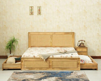 Boston Solid Wood Rattan Cane King Size Bed With Storage Drawers Furniselan natural finish