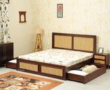 Boston Solid Wood Rattan Cane King Size Bed With Storage Drawers Furniselan grey finish