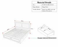 Boston Solid Wood Rattan Cane King Size Bed With Storage Drawers - King Size Bed - Furniselan