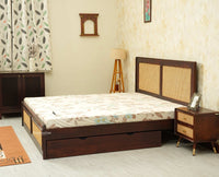 Boston Solid Wood Rattan Cane King Size Bed With Storage Drawers Furniselan grey finish