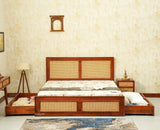 Boston Solid Wood Rattan Cane King Size Bed With Storage Drawers Furniselan brown finish