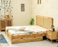Boston Solid Wood Rattan Cane King Size Bed With Storage Drawers Furniselan natural finish
