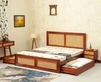 Boston Solid Wood Rattan Cane King Size Bed With Storage Drawers Furniselan brown finish