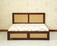 Boston Solid Wood Rattan Cane King Size Bed With Storage Drawers Furniselan grey finish