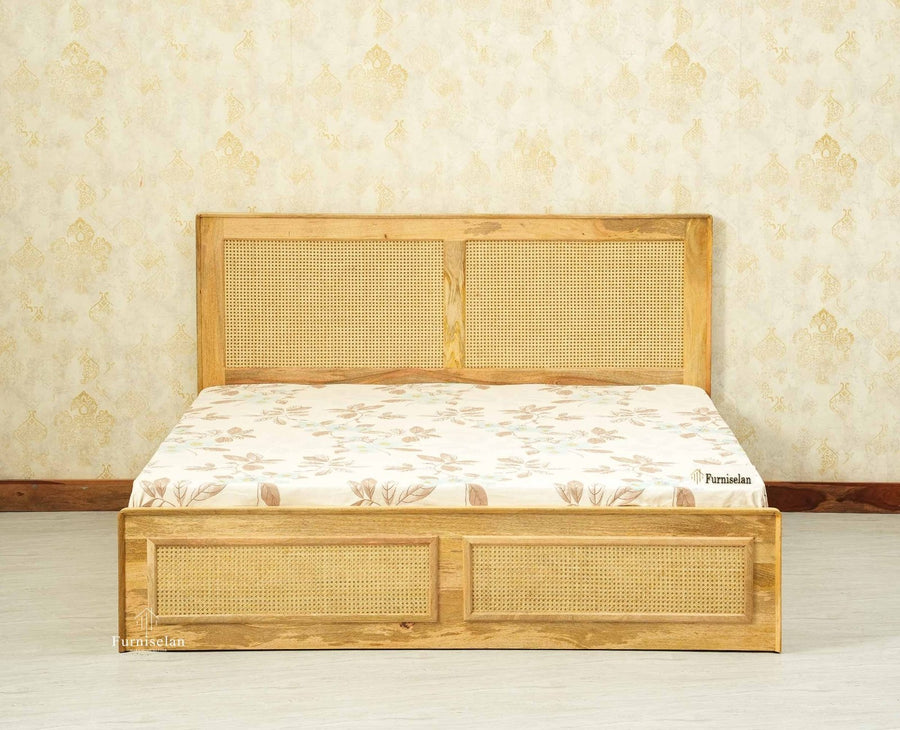 Boston Solid Wood Rattan Cane King Size Bed With Storage Drawers Furniselan natural finish