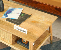 Boston Solid Wood Rattan Cane One Drawer Coffee Table Furniselan Natural Finish