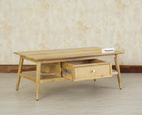 Boston Solid Wood Rattan Cane One Drawer Coffee Table Furniselan Natural Finish