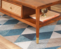 Boston Solid Wood Rattan Cane two Drawer Coffee Table - Coffee Table - Furniselan Brown-Finish