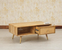 Boston Solid Wood Rattan Cane One Drawer Coffee Table Furniselan - Natural-Finish