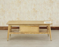 Boston Solid Wood Rattan Cane One Drawer Coffee Table Furniselan Natural Finish