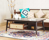 Boston Solid Wood Rattan Cane One Drawer Coffee Table Furniselan Grey-Finish