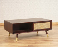 Boston Solid Wood Rattan Cane One Drawer Coffee Table Furniselan -  Grey-Finish