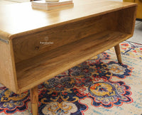 Boston Solid Wood Rattan Cane One Drawer Coffee Table Furniselan - Natural-Finish