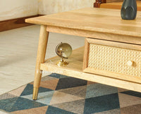 Boston Solid Wood Rattan Cane One Drawer Coffee Table Furniselan Natural Finish