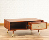 Boston Solid Wood Rattan Cane One Drawer Coffee Table Furniselan - Brown-Finish