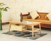 Boston Solid Wood Rattan Cane One Drawer Coffee Table Furniselan Natural Finish