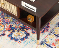 Boston Solid Wood Rattan Cane One Drawer Coffee Table Furniselan Grey-Finish