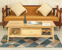 Boston Solid Wood Rattan Cane One Drawer Coffee Table Furniselan Natural Finish