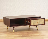 Boston Solid Wood Rattan Cane One Drawer Coffee Table Furniselan -  Grey-Finish
