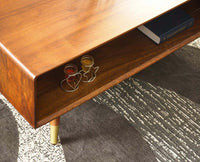 Boston Solid Wood Rattan Cane One Drawer Coffee Table Furniselan - Brown-Finish