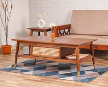 Boston Solid Wood Rattan Cane One Drawer Coffee Table