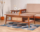 Boston Solid Wood Rattan Cane One Drawer Coffee Table