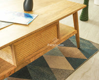 Boston Solid Wood Rattan Cane One Drawer Coffee Table Furniselan Natural Finish