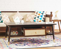 Boston Solid Wood Rattan Cane One Drawer Coffee Table Furniselan Grey-Finish
