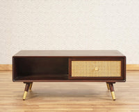 Boston Solid Wood Rattan Cane One Drawer Coffee Table Furniselan -  Grey-Finish