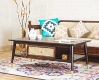 Boston Solid Wood Rattan Cane One Drawer Coffee Table Furniselan Grey-Finish