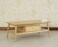 Boston Solid Wood Rattan Cane One Drawer Coffee Table Furniselan Natural Finish