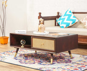 Boston Solid Wood Rattan Cane One Drawer Coffee Table