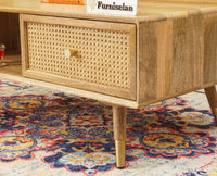 Boston Solid Wood Rattan Cane One Drawer Coffee Table Furniselan - Natural-Finish