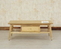 Boston Solid Wood Rattan Cane One Drawer Coffee Table Furniselan Natural Finish