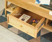 Boston Solid Wood Rattan Cane One Drawer Coffee Table Furniselan Natural Finish