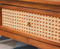 Boston Solid Wood Rattan Cane two Drawer Coffee Table - Coffee Table - Furniselan Brown-Finish