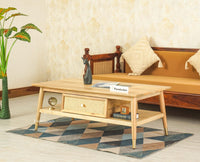 Boston Solid Wood Rattan Cane One Drawer Coffee Table Furniselan Natural Finish
