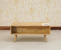 Boston Solid Wood Rattan Cane One Drawer Coffee Table Furniselan - Natural-Finish