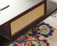 Boston Solid Wood Rattan Cane One Drawer Coffee Table Furniselan Grey-Finish