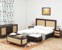 Boston Solid Wood Rattan Cane Queen Size Bed Furniselan Grey-Finish