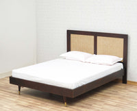Boston Solid Wood Rattan Cane Queen Size Bed Furniselan Grey-Finish