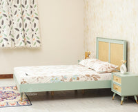 Boston Solid Wood Rattan Cane Queen Size Bed - Queen Size Bed - Furniselan Silt-Green 