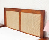 Boston Solid Wood Rattan Cane Queen Size Bed Furniselan Brown-Finish