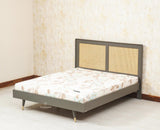 Boston Solid Wood Rattan Cane Queen Size Bed - Queen Size Bed - Furniselan Slate-Grey 
