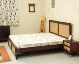 Boston Solid Wood Rattan Cane Queen Size Bed Furniselan grey finish