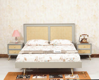 Boston Solid Wood Rattan Cane Queen Size Bed - Queen Size Bed - Furniselan Cool-Grey